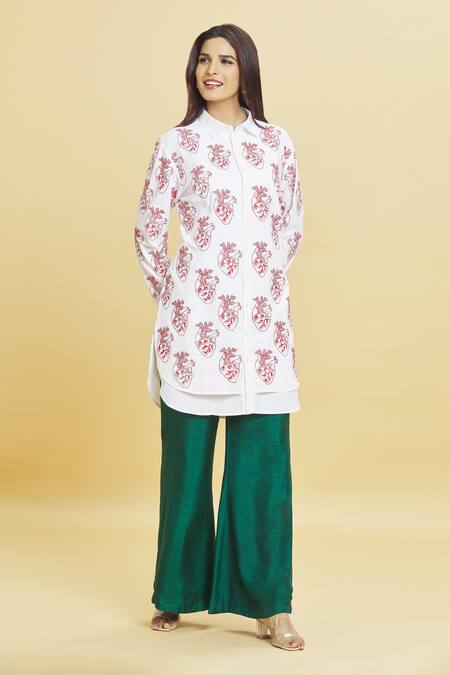 Buy Aiman Ivory Cotton Embroidery Collared Heart Break Tunic Online at Aza Fashions Buy_Aiman_Ivory Cotton Embroidery Collared Heart Break Tunic_Online_at_Aza_Fashions