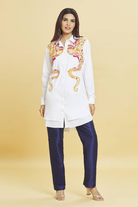 Buy Aiman Ivory Cotton Embroidery Collared Octopus Tunic Online at Aza Fashions Buy_Aiman_Ivory Cotton Embroidery Collared Octopus Tunic_Online_at_Aza_Fashions