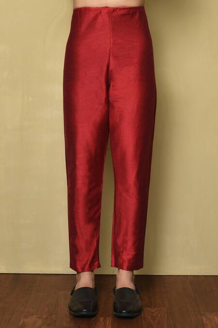 Arihant Rai Sinha_Red Kurta Cotton Silk Printed Straight And Pant Set_Online_at_Aza_Fashions