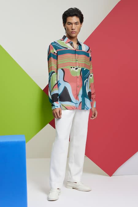 Shop_Nautanky_Blue Cotton Stop And Stare Printed Shirt _Online_at_Aza_Fashions