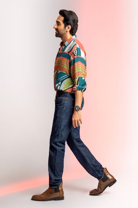 Nautanky_Blue Cotton Stop And Stare Printed Shirt _at_Aza_Fashions