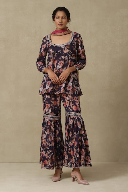 Aarke Ritu Kumar Floral Print Short Kurta Sharara Set 