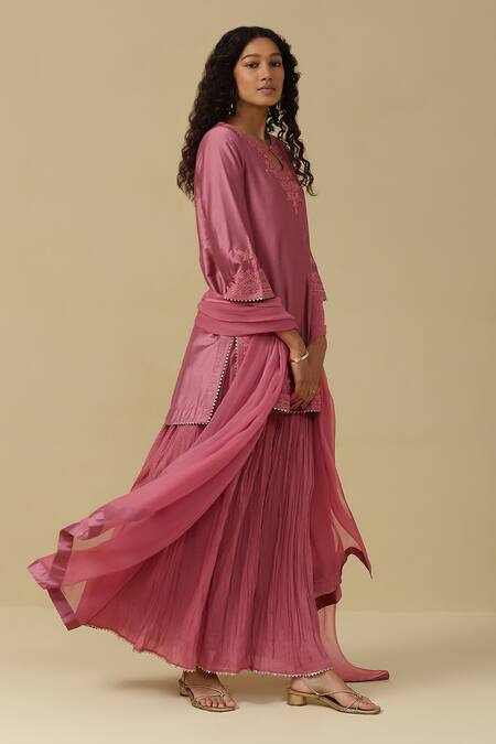 Buy Ritu Kumar, Ri.Ritu Kumar, aarke Ritu Kumar Pink Cotton Embroidery Round Neck Kurta Skirt Set Online at Aza Fashions Buy_Ritu Kumar, Ri.Ritu Kumar, aarke Ritu Kumar_Pink Cotton Embroidery Round Neck Kurta Skirt Set_Online_at_Aza_Fashions