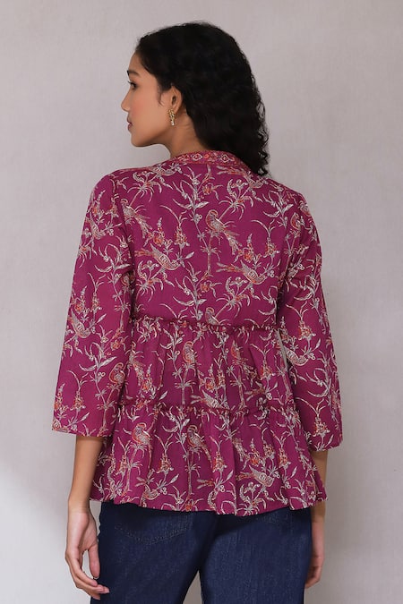Ritu Kumar, Ri.Ritu Kumar, aarke Ritu Kumar Bird & Tree Print Tiered Top With Tassels 