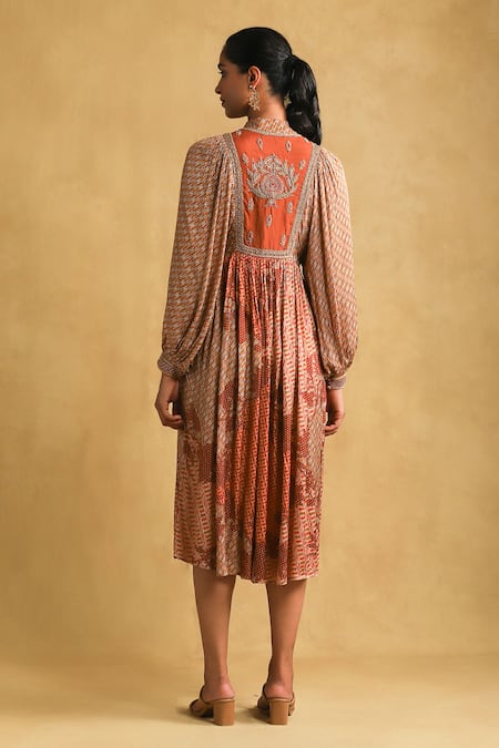 Ritu Kumar Micro Print & Embroidered Dress 