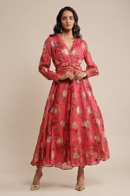 Ritu Kumar Floral Print Cuff Sleeve Dress 