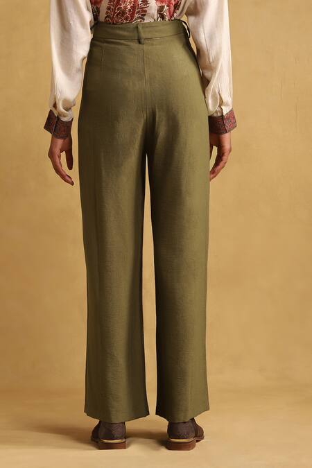 Shop Ritu Kumar Green Rayon Solid Wide-legged Trouser Online at Aza Fashions Shop_Ritu Kumar_Green Rayon Solid Wide-legged Trouser_Online_at_Aza_Fashions