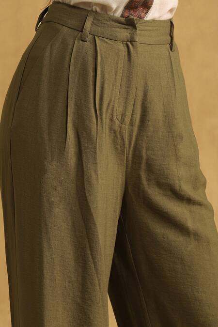 Ritu Kumar Green Rayon Solid Wide-legged Trouser at Aza Fashions Ritu Kumar_Green Rayon Solid Wide-legged Trouser_at_Aza_Fashions