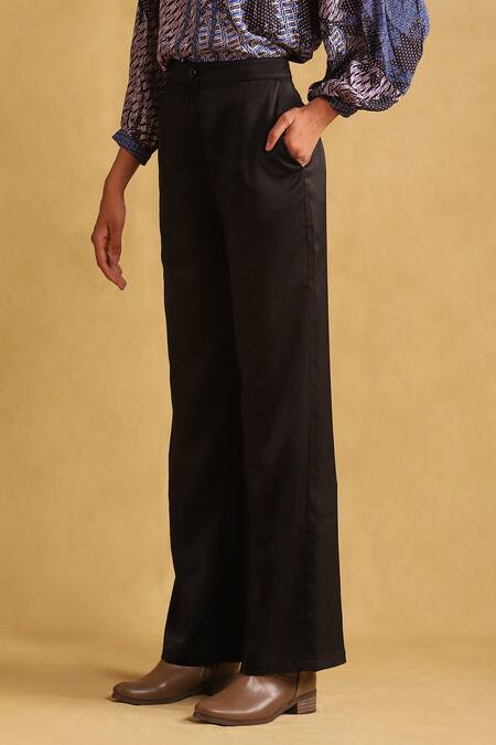 Buy_Ritu Kumar_Black Rayon Plain Wide-legged Trouser_Online_at_Aza_Fashions