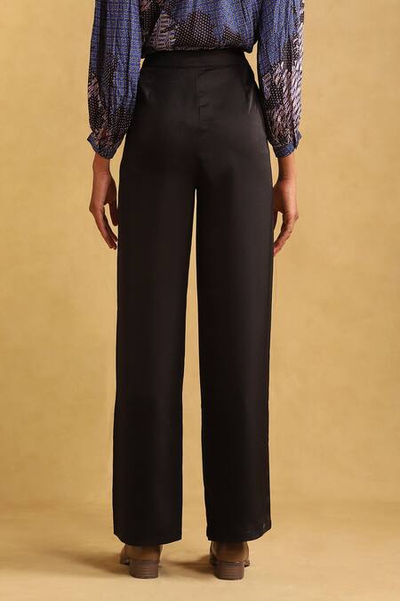 Shop_Ritu Kumar_Black Rayon Plain Wide-legged Trouser_Online_at_Aza_Fashions