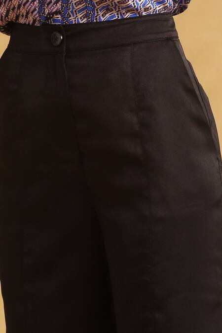 Ritu Kumar_Black Rayon Plain Wide-legged Trouser_at_Aza_Fashions