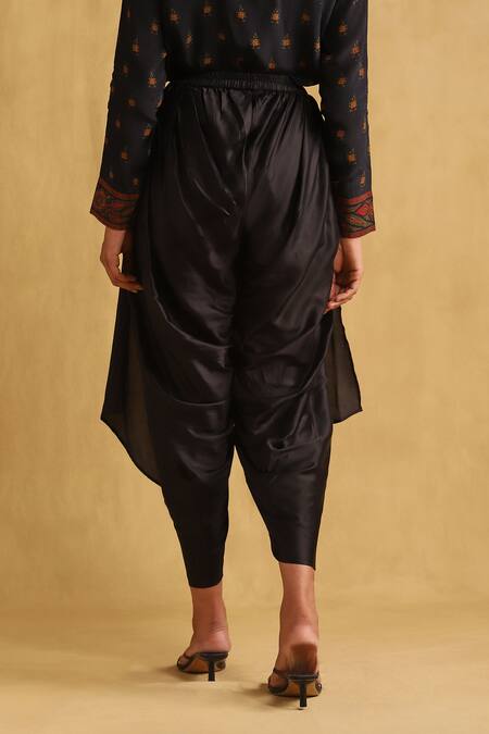 Shop_Ritu Kumar_Black Satin Draped Dhoti Salwar_Online_at_Aza_Fashions