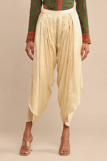 Shop_Ritu Kumar_White Satin Solid Draped Dhoti Salwar _at_Aza_Fashions
