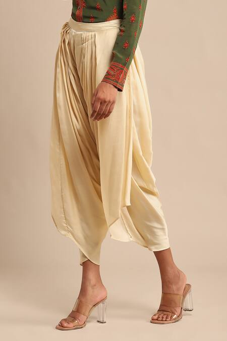 Ritu Kumar_White Satin Solid Draped Dhoti Salwar _Online_at_Aza_Fashions