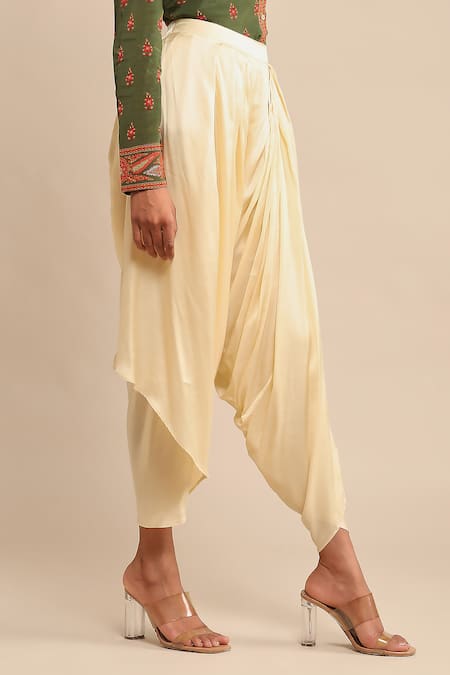 Buy_Ritu Kumar_White Satin Solid Draped Dhoti Salwar _Online_at_Aza_Fashions