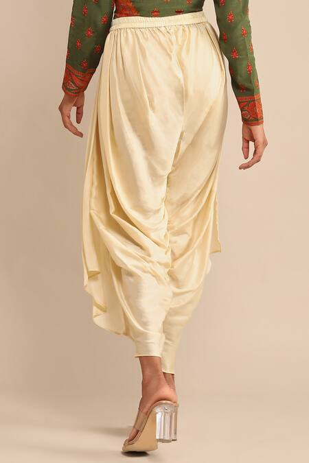 Shop_Ritu Kumar_White Satin Solid Draped Dhoti Salwar _Online_at_Aza_Fashions