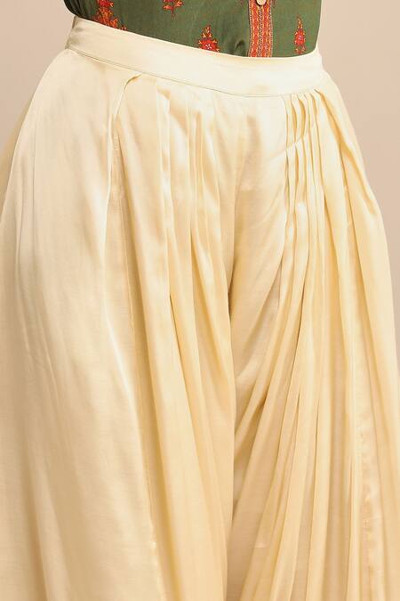 Ritu Kumar_White Satin Solid Draped Dhoti Salwar _at_Aza_Fashions