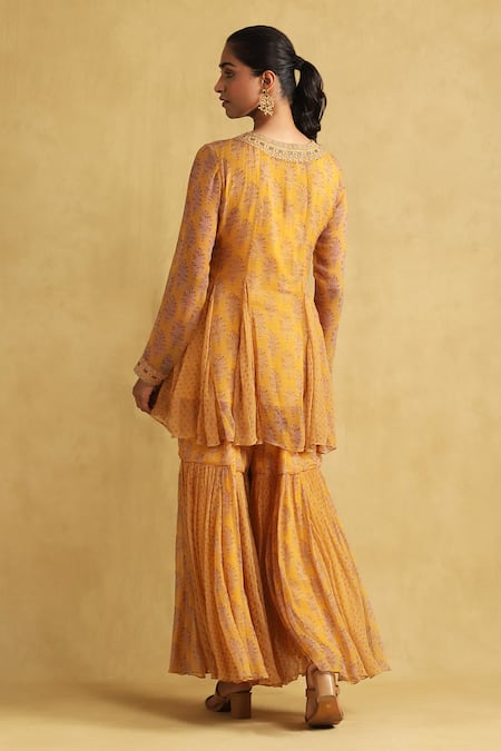 Ritu Kumar Floral Bloom Print Peplum Kurta & Sharara Set