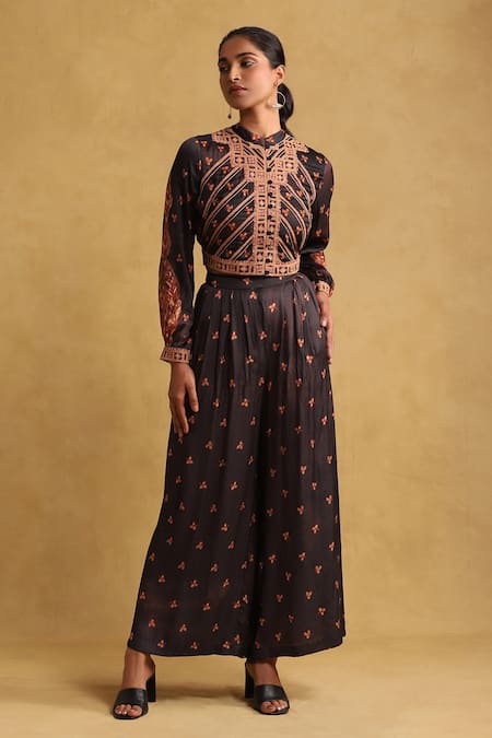 Ritu Kumar Satin Floral Print Jacket & Palazzo Set 