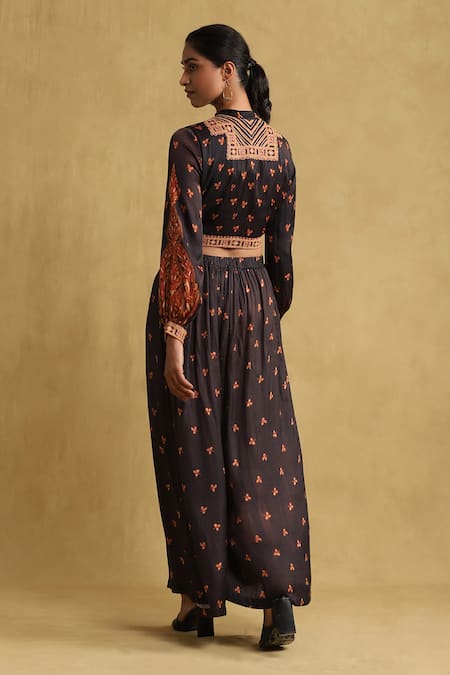 Ritu Kumar Satin Floral Print Jacket & Palazzo Set 