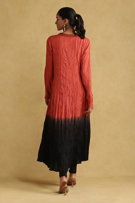 Shop Ritu Kumar Orange Viscose Tassels Scoop Neck Ombre A-line Kurta Set at Aza Fashions Shop_Ritu Kumar_Orange Viscose Tassels Scoop Neck Ombre A-line Kurta Set_at_Aza_Fashions