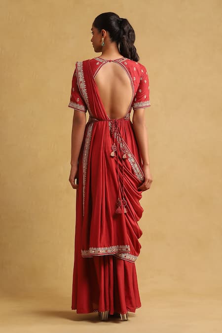 Ritu Kumar Floral Embroidered Draped Saree Gown 