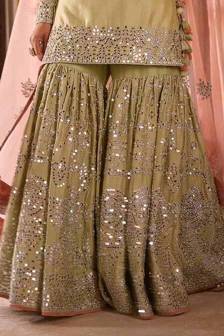 Labelmayaa_Green Chanderi, Organza Gota Patti, Mirrors, Sidhi Embroidered Kurta Sharara Set _at_Aza_Fashions