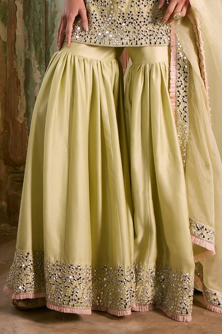 Buy Labelmayaa Green Chanderi, Organza Gota Patti, Ridhi Embroidered Kurta Sharara Set Online at Aza Fashions Buy_Labelmayaa_Green Chanderi, Organza Gota Patti, Ridhi Embroidered Kurta Sharara Set _Online_at_Aza_Fashions