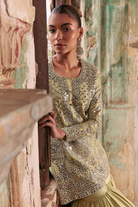 Labelmayaa Green Chanderi, Organza Gota Patti, Ridhi Embroidered Kurta Sharara Set at Aza Fashions Labelmayaa_Green Chanderi, Organza Gota Patti, Ridhi Embroidered Kurta Sharara Set _at_Aza_Fashions