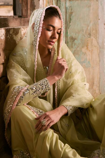 Buy Labelmayaa Green Chanderi, Organza Gota Patti, Ridhi Embroidered Kurta Sharara Set Buy_Labelmayaa_Green Chanderi, Organza Gota Patti, Ridhi Embroidered Kurta Sharara Set