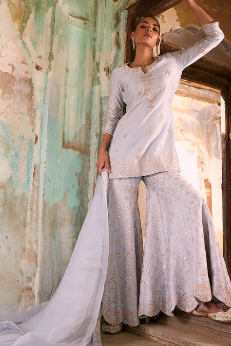 Labelmayaa Gota Leaf Vine Embroidered Kurta Sharara Set 