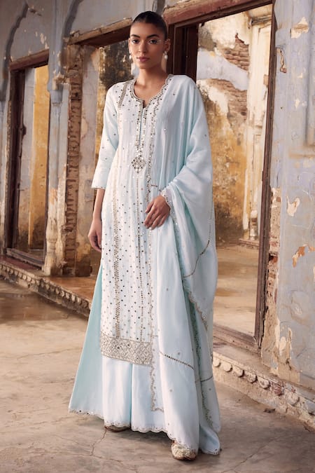 Labelmayaa Chanderi Mirror Embroidered Kurta Palazzo Set 