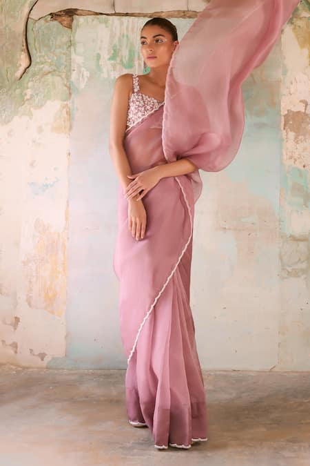 Labelmayaa Organza Saree With Floral Embroidered Blouse 