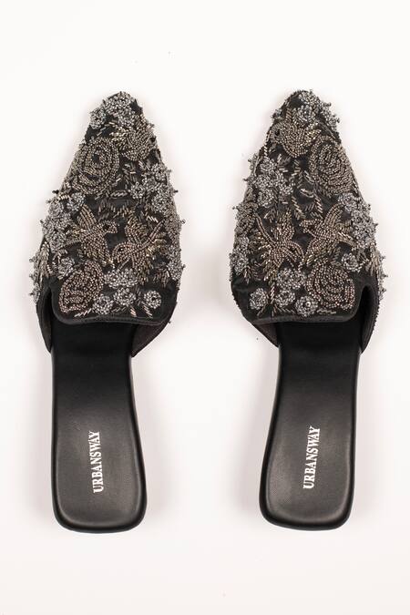 Shop Urbansway Black Pota And Cut Dana Work Agate Embroidered Mules Online at Aza Fashions Shop_Urbansway_Black Pota And Cut Dana Work Agate Embroidered Mules _Online_at_Aza_Fashions