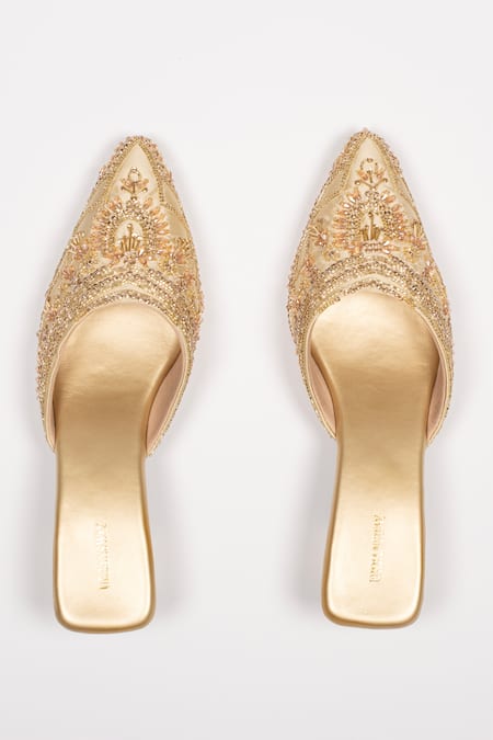 Buy_Urbansway_Gold Stones And Cut Dana Work Mules _Online_at_Aza_Fashions
