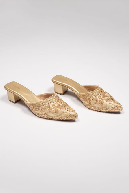 Shop_Urbansway_Gold Stones And Cut Dana Work Mules _Online_at_Aza_Fashions