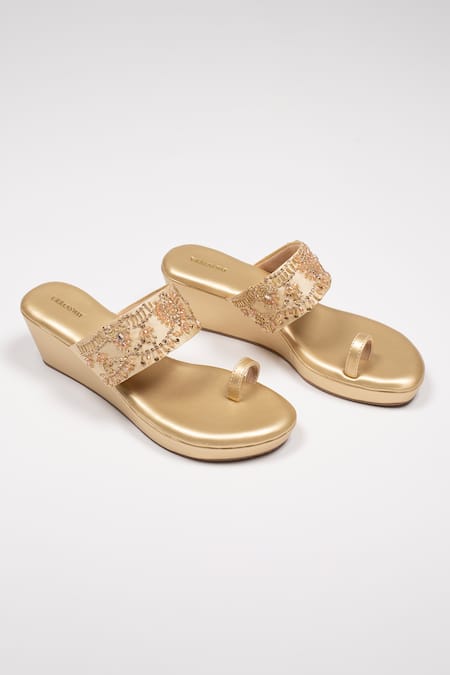 Buy Urbansway Gold Stones Crystal Work Kolhapuri Wedges Online at Aza Fashions Buy_Urbansway_Gold Stones Crystal Work Kolhapuri Wedges _Online_at_Aza_Fashions