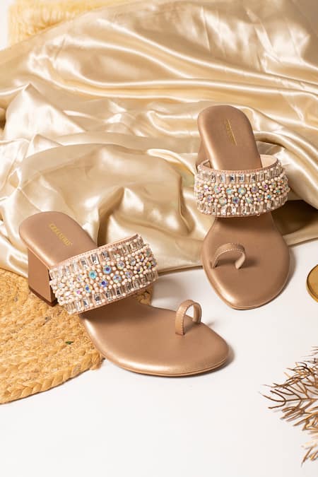 Urbansway Gold Stones Moonstone Embellished Kolhapuri Heels 