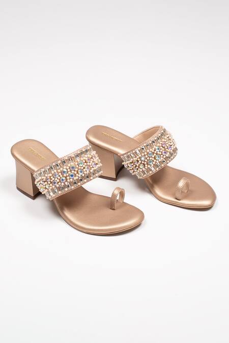 Shop_Urbansway_Gold Stones Moonstone Embellished Kolhapuri Heels_Online_at_Aza_Fashions