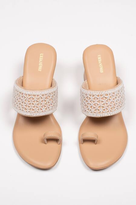 Buy_Urbansway_Brown Moti And Cut Dana Embellished Kolhapuri Heels _Online_at_Aza_Fashions
