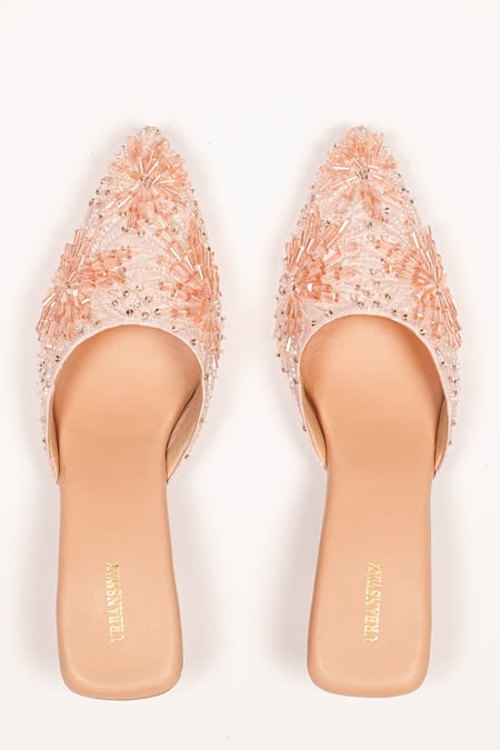 Urbansway_Pink Crystal Cones Rose Quartz Embellished Mules _Online_at_Aza_Fashions
