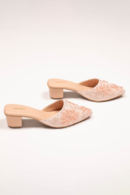 Buy_Urbansway_Pink Crystal Cones Rose Quartz Embellished Mules _Online_at_Aza_Fashions
