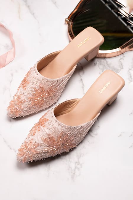 Shop_Urbansway_Pink Crystal Cones Rose Quartz Embellished Mules _Online_at_Aza_Fashions