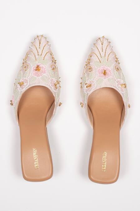 Urbansway_Pink 3d Flower Roseate Sequin Embellished Mules _Online_at_Aza_Fashions