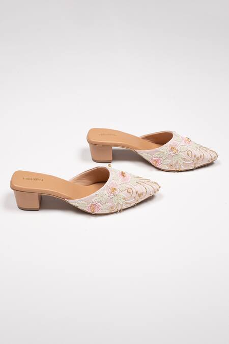 Buy_Urbansway_Pink 3d Flower Roseate Sequin Embellished Mules _Online_at_Aza_Fashions