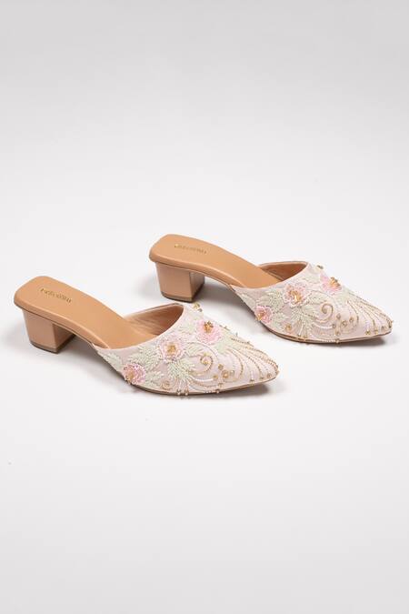 Shop_Urbansway_Pink 3d Flower Roseate Sequin Embellished Mules _Online_at_Aza_Fashions