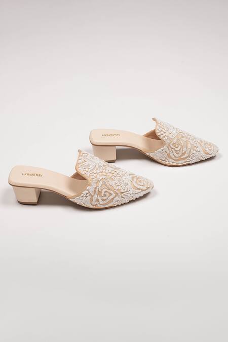 Shop_Urbansway_Cream Cut Work, Sequins, Beads Royal Affair Embellished Mules_Online_at_Aza_Fashions