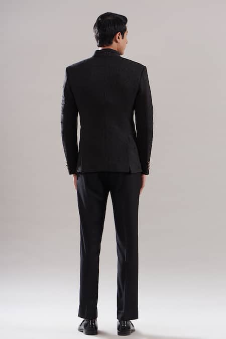 Shop_Asuka_Black Neoprene Sequins, Embroidery Bandhgala With Pant _at_Aza_Fashions