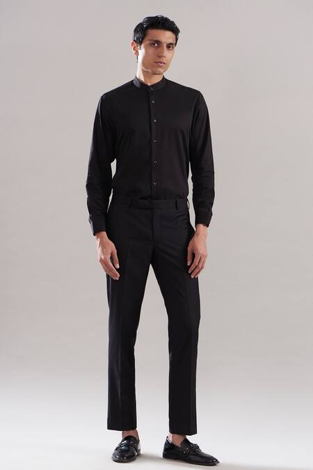Asuka_Black Neoprene Sequins, Embroidery Bandhgala With Pant _Online_at_Aza_Fashions