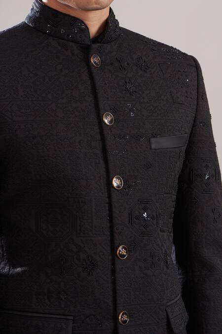 Buy_Asuka_Black Neoprene Sequins, Embroidery Bandhgala With Pant _Online_at_Aza_Fashions